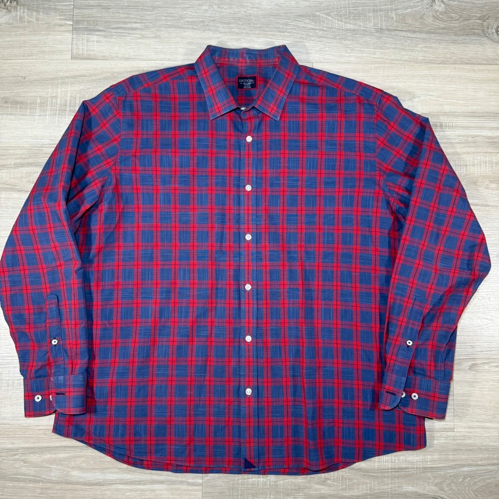 UNTUCKit Men's Red & Blue Plaid‎ Button Down Long Sleeve Shirt Casual Multicolor - Picture 2 of 6